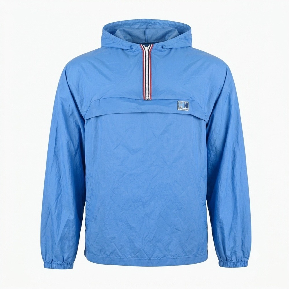 Vintage Helly Hansen Mens L Blue Half Zip Windbreaker Pullover Anorak Hooded 90s